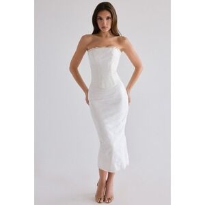 House Of CB Antonie White Cotton Broderie Anglaise Midi Skirt XS